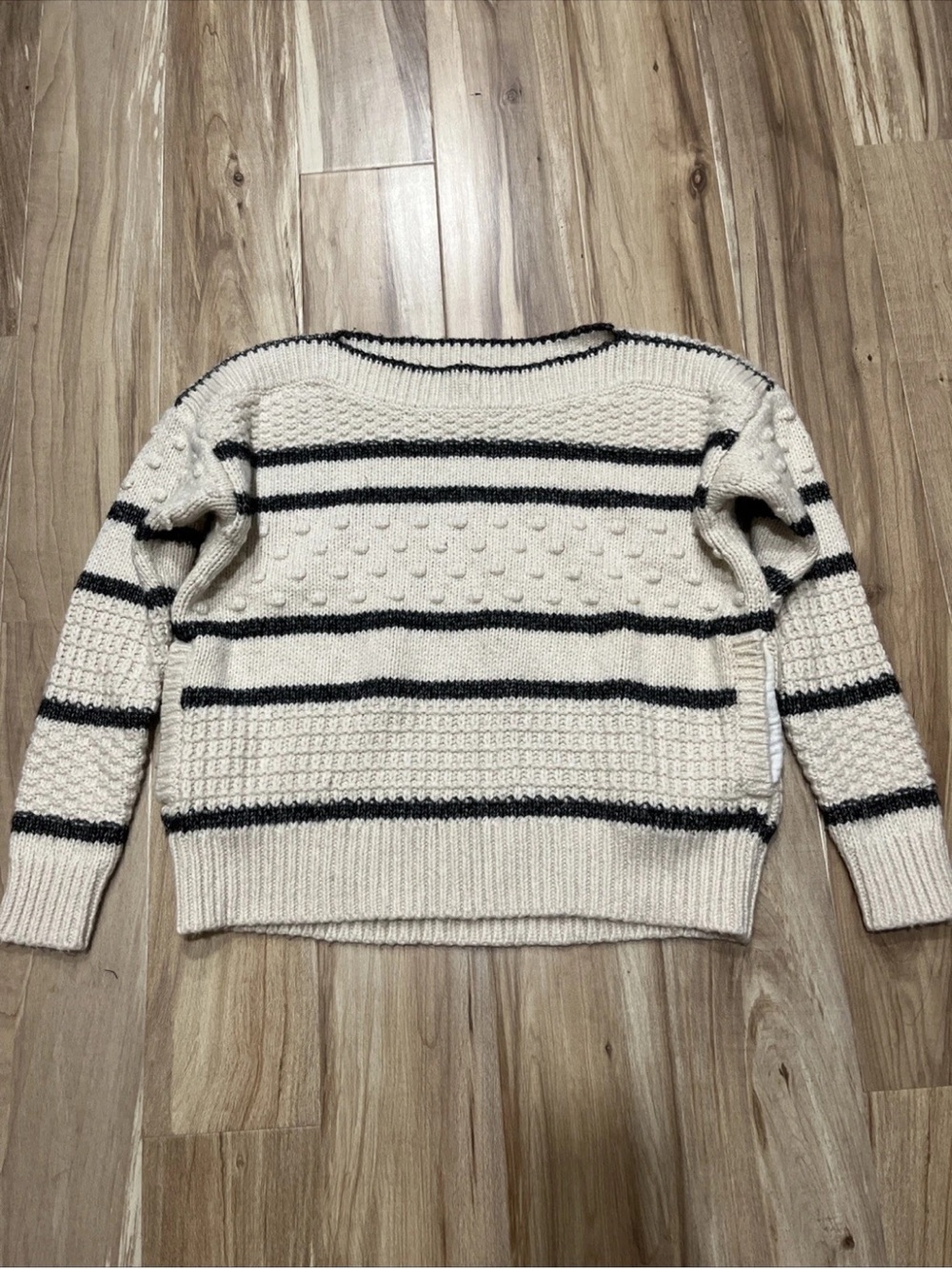 Victoria's Secret Cream & Gray Striped Knit Crew Sweater
